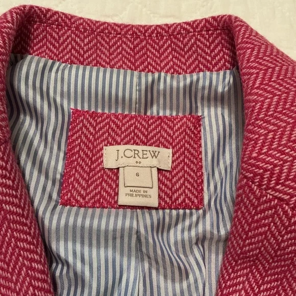 J. Crew Pink Herringbone Wool-Blend Fully Lined Women’s Blazer Size 6 - Picture 2 of 14